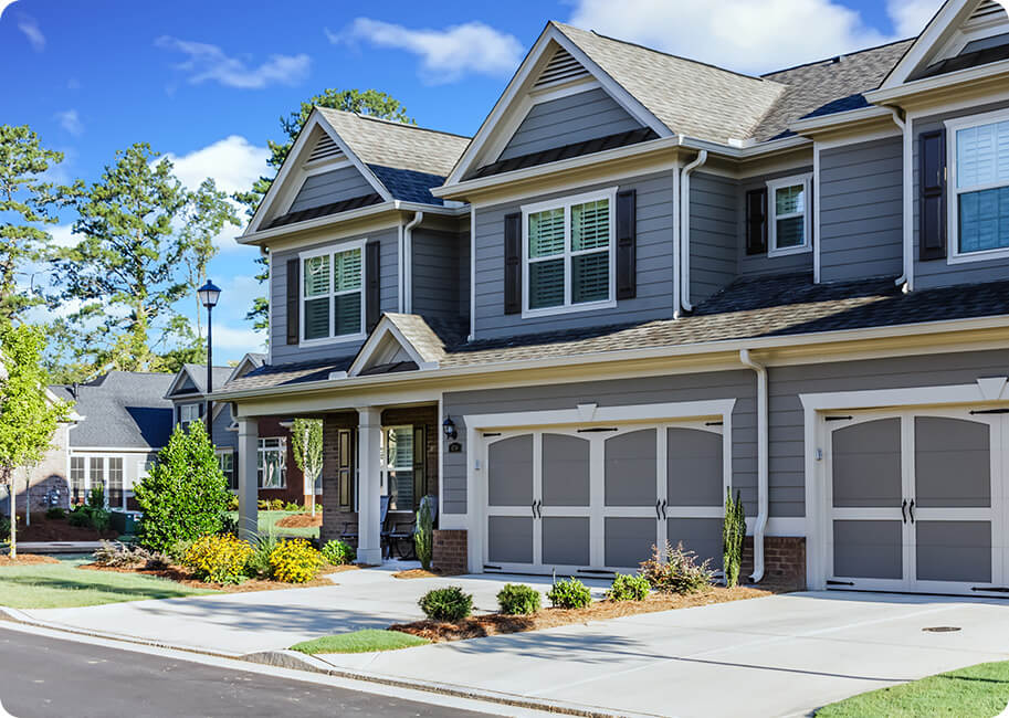 a gray two story home